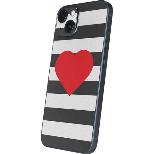 Black And White Striped Heart iPhone 13 Skin